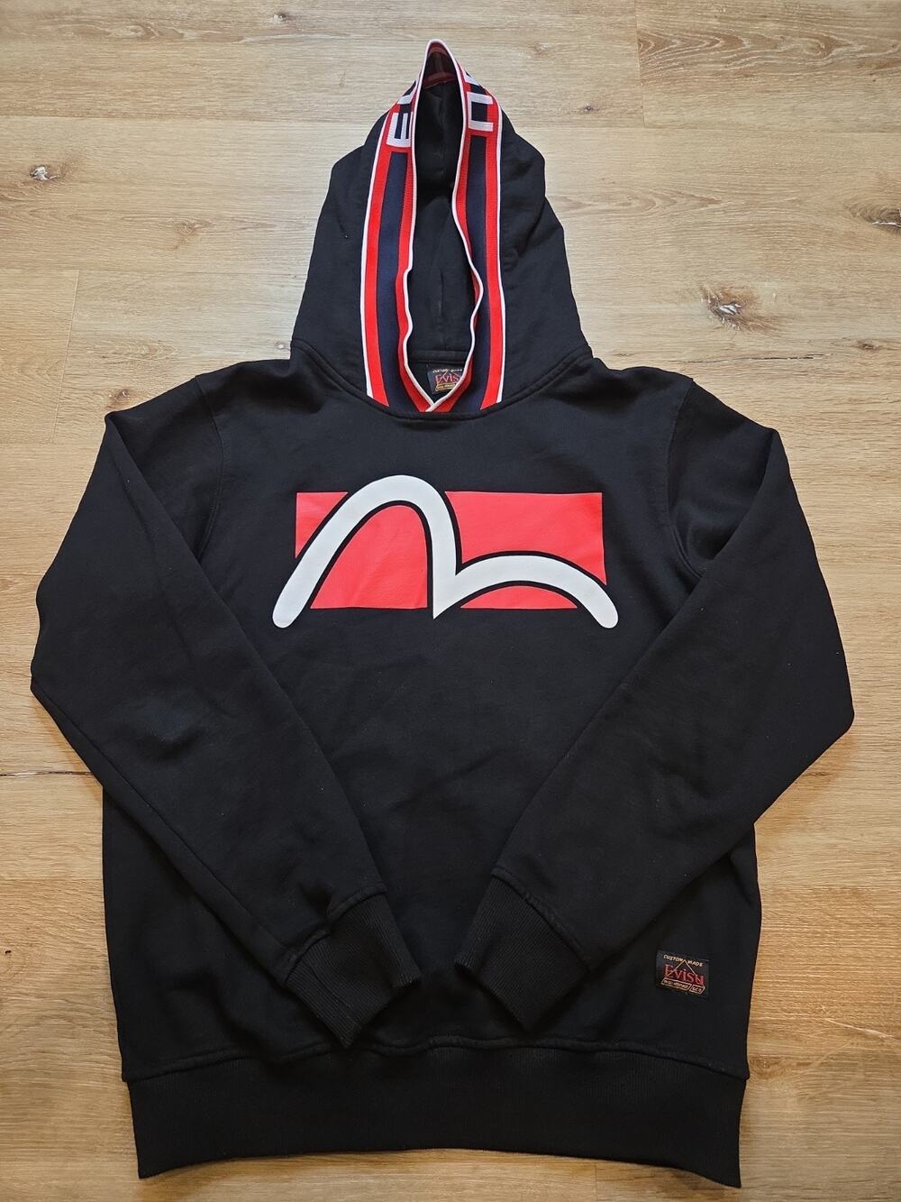 EVISU Heritage Custom Made Men's Black Red White Seagull Logo Y2K Hoodie M